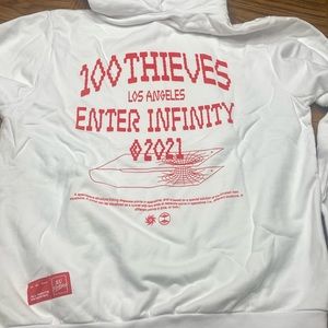 100 THIEVES men’s HOODIE white large ENTER INFINITY Los Angeles NEW Sweatshirt